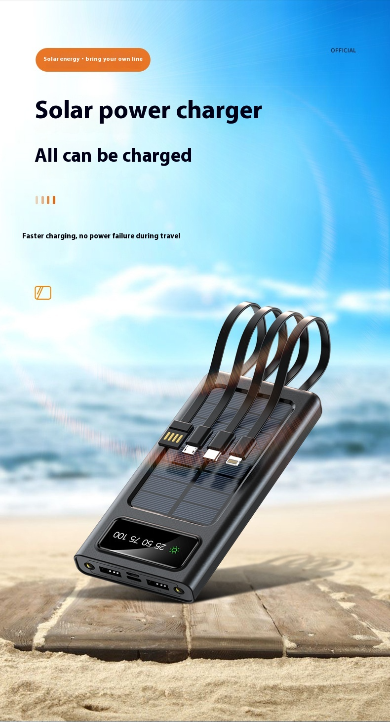 Solar Power Bank with Built-in Four Cables, 20000mAh Portable Charger for Mobile Phones Best YouTube Store
