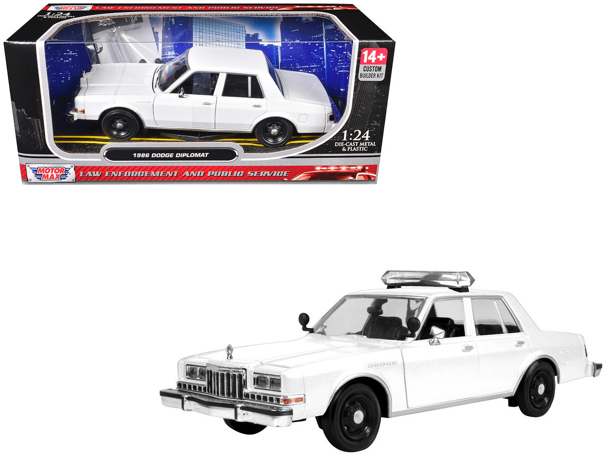 1986 Dodge Diplomat Police Car Unmarked White "Custom Builder's Kit" Series 1/24 Diecast Model Car by Motormax Motormax