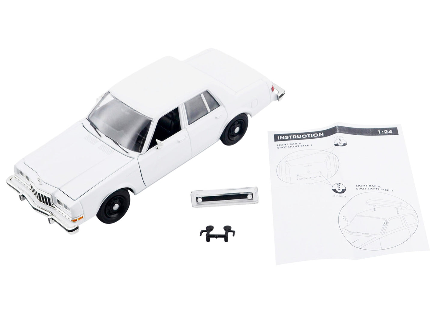 1986 Dodge Diplomat Police Car Unmarked White "Custom Builder's Kit" Series 1/24 Diecast Model Car by Motormax