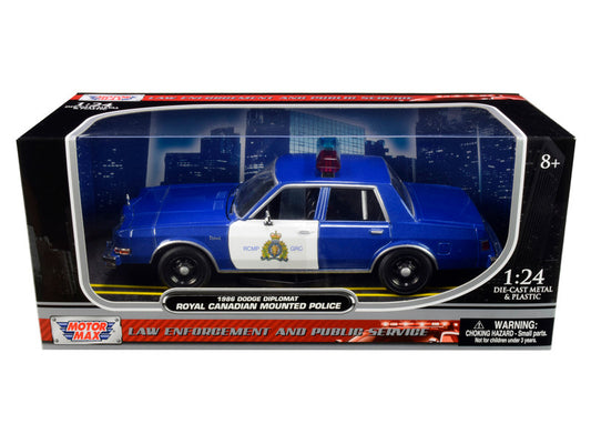 1986 Dodge Diplomat "Royal Canadian Mounted Police" Metallic Blue and White 1/24 Diecast Model Car by Motormax-0