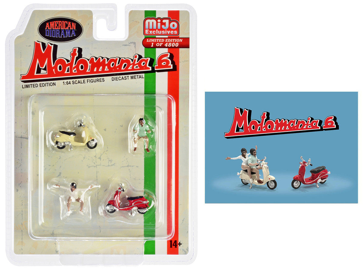 "Motomania 6" 4 piece Diecast Figure Set (2 Figures 2 Scooters) Limited Edition to 4800 pieces Worldwide 1/64 Scale Models by American Diorama American Diorama
