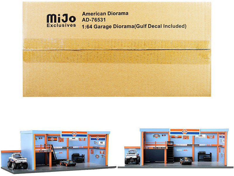 "Garage Diorama Gulf Oil" Diorama with Decals for 1/64 Scale Models by American Diorama American Diorama