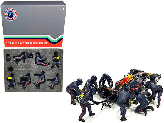Formula One F1 Pit Crew 7 Figurine Set Team Blue Release II for 1/18 Scale Models by American Diorama American Diorama