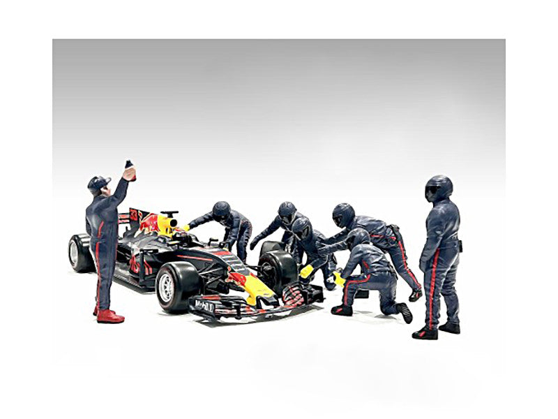 Formula One F1 Pit Crew 7 Figure Set Team Blue Release III for 1/18 Scale Models by American Diorama American Diorama