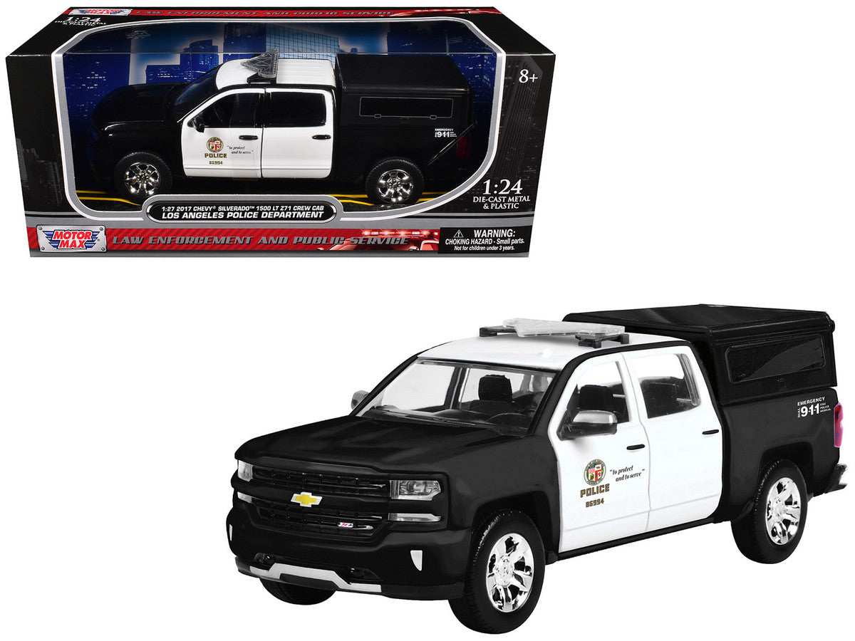 2017 Chevrolet Silverado 1500 LT Z71 Crew Cab Pickup Truck "Los Angeles Police Department" Black and White "Law Enforcement and Public Service" Series 1/27 Diecast Model Car by Motormax Motormax
