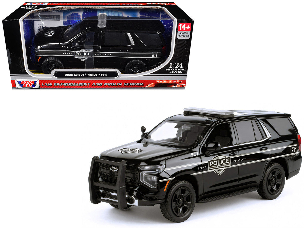 2025 Chevrolet Tahoe PPV "General Motors Police" Black "Custom Builder's Kit - Law Enforcement and Public Service" Series 1/24 Diecast Model Car by Motormax Motormax