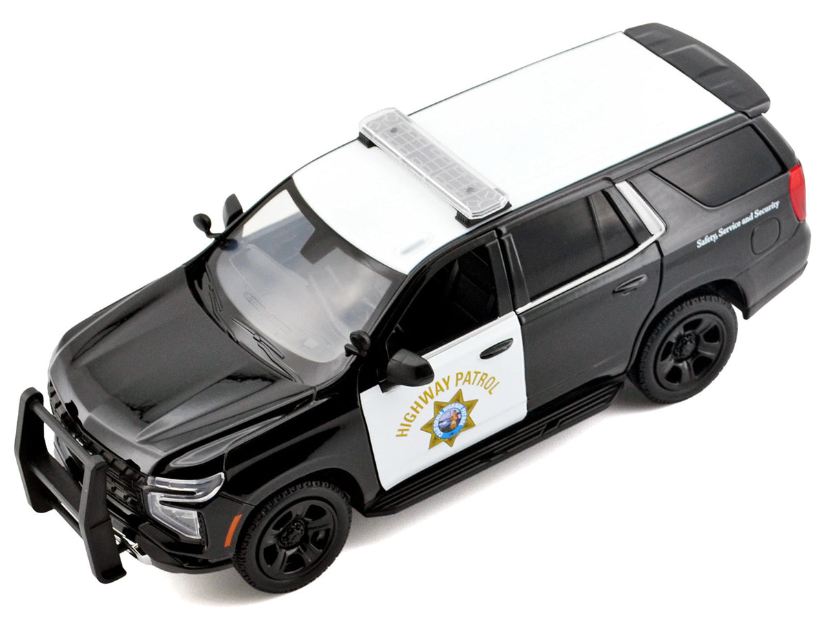 2025 Chevrolet Tahoe Police Pursuit Vehicle "California Highway Patrol" Black and White "Law Enforcement and Public Service" Series 1/24 Diecast Model Car by Motormax W2B