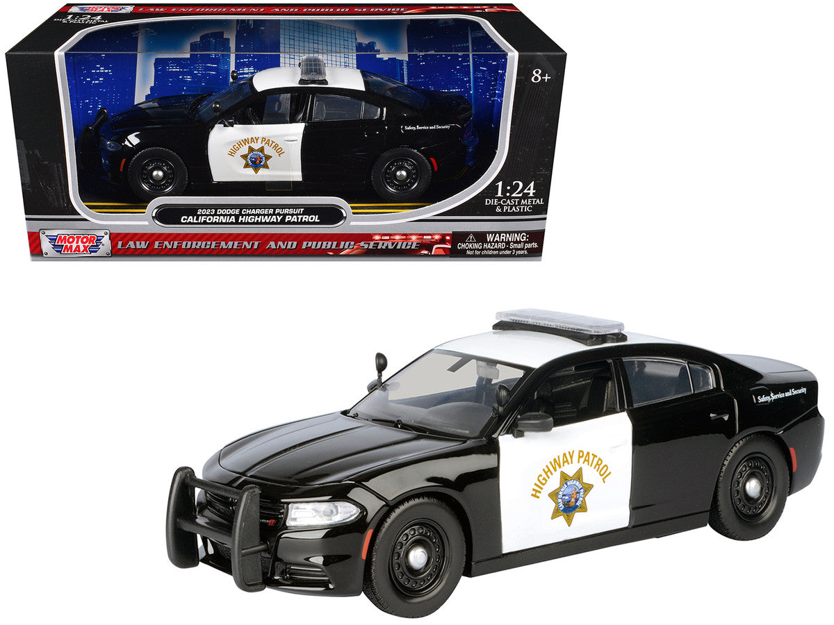 2023 Dodge Charger Pursuit Police Car "California Highway Patrol" Black and White "Law Enforcement and Public Service" Series 1/24 Diecast Model Car by Motormax Motormax