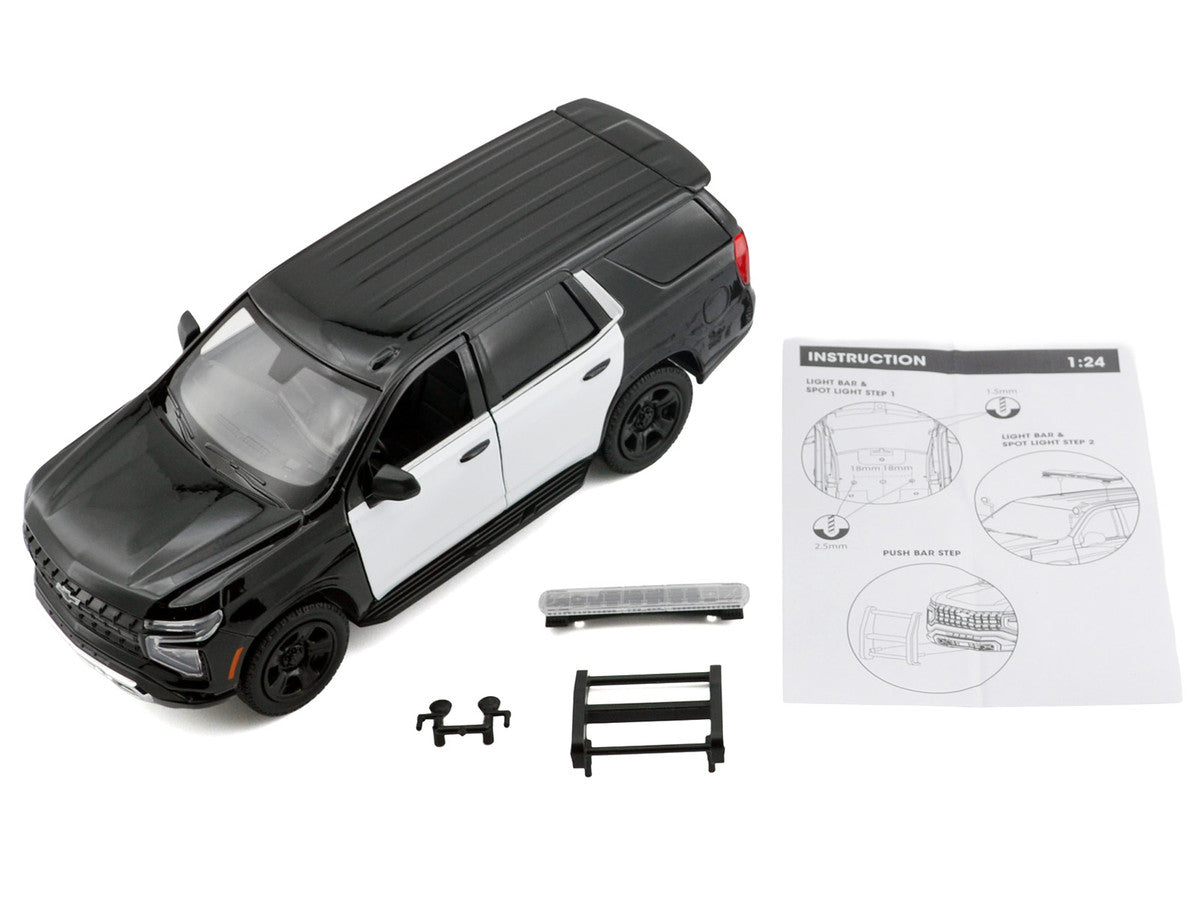 2025 Chevrolet Tahoe PPV Black and White "Custom Builder's Kit - Law Enforcement and Public Service" Series 1/24 Diecast Model Car by Motormax Motormax