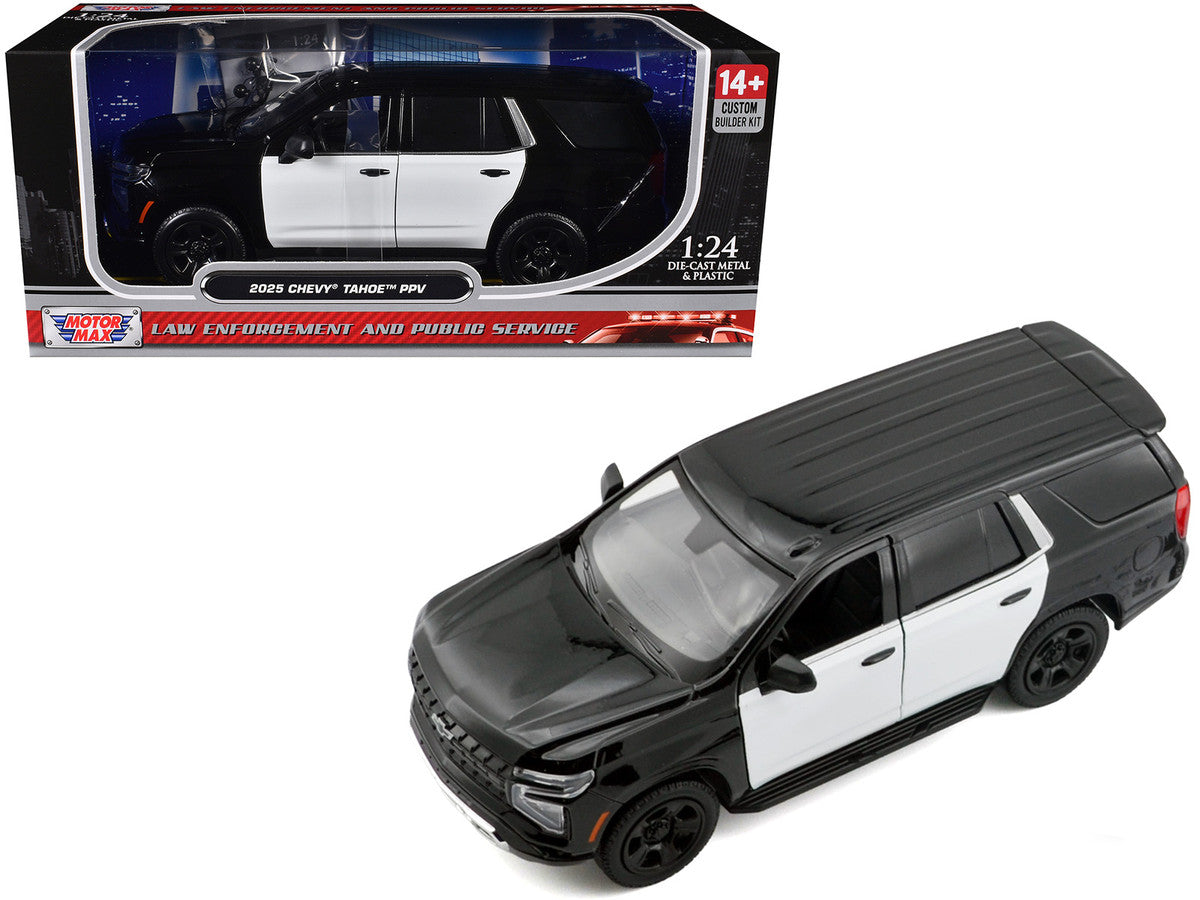 2025 Chevrolet Tahoe PPV Black and White "Custom Builder's Kit - Law Enforcement and Public Service" Series 1/24 Diecast Model Car by Motormax Motormax