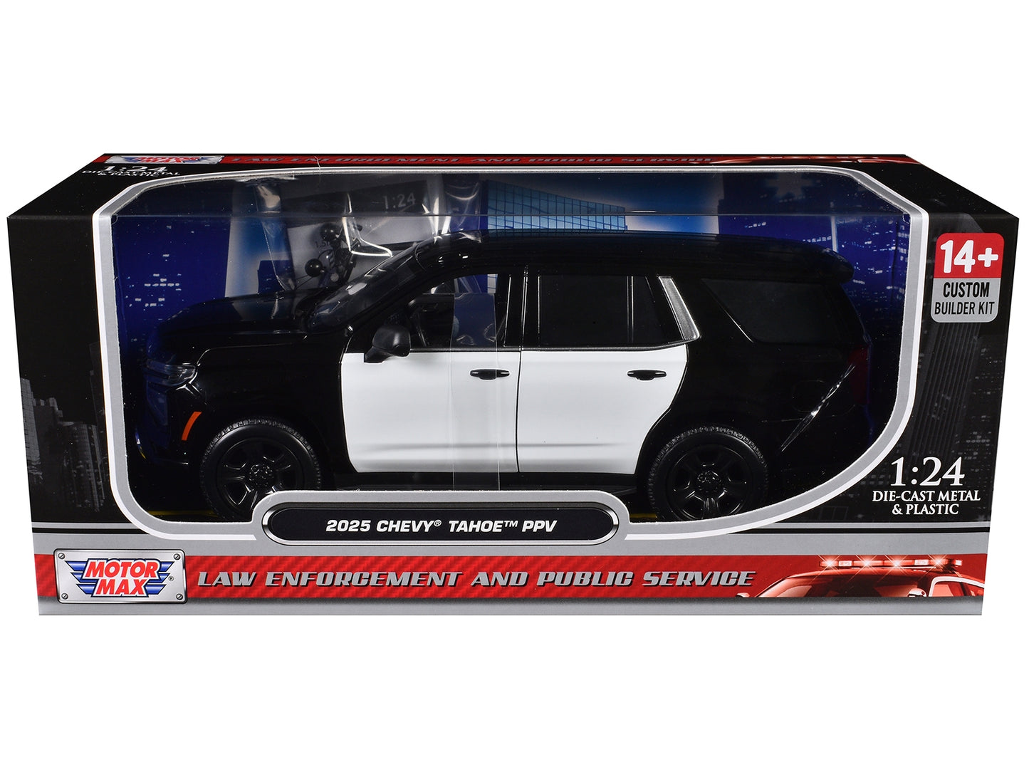 2025 Chevrolet Tahoe PPV Black and White "Custom Builder's Kit - Law Enforcement and Public Service" Series 1/24 Diecast Model Car by Motormax