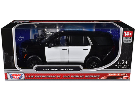 2025 Chevrolet Tahoe PPV Black and White "Custom Builder's Kit - Law Enforcement and Public Service" Series 1/24 Diecast Model Car by Motormax