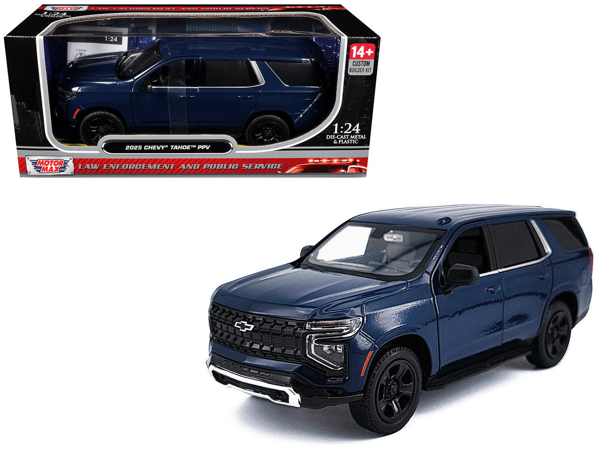 2025 Chevrolet Tahoe PPV Dark Blue "Custom Builder's Kit - Law Enforcement and Public Service" Series 1/24 Diecast Model Car by Motormax Motormax