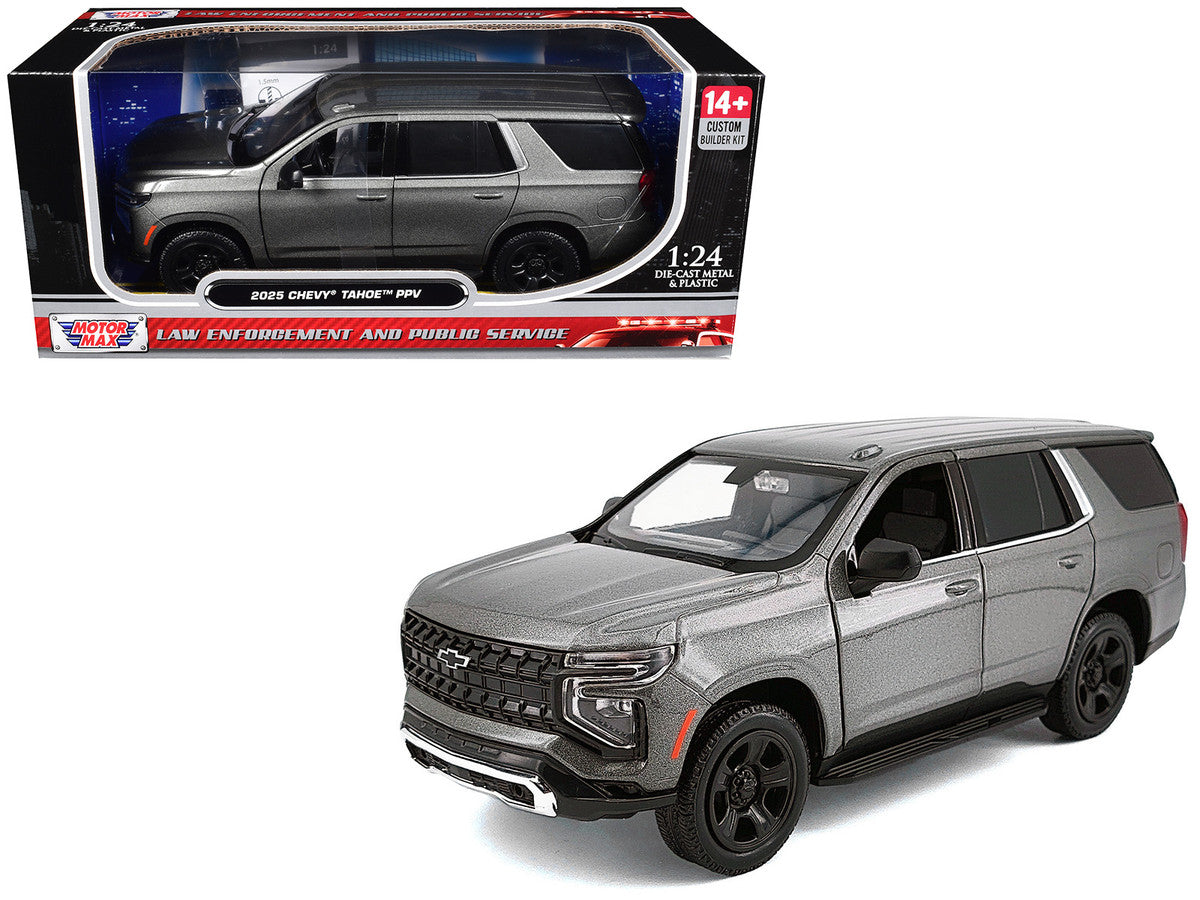 2025 Chevrolet Tahoe PPV Dark Gray Metallic "Custom Builder's Kit - Law Enforcement and Public Service" 1/24 Diecast Model Car by Motormax Motormax