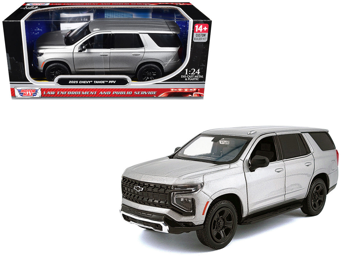 2025 Chevrolet Tahoe PPV Silver Metallic "Custom Builder's Kit - Law Enforcement and Public Service" Series 1/24 Diecast Model Car by Motormax Motormax