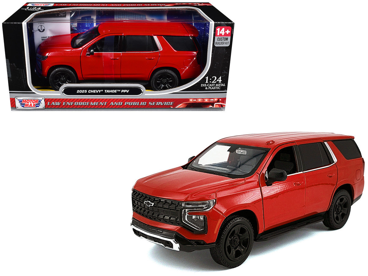 2025 Chevrolet Tahoe PPV Red "Custom Builder's Kit - Law Enforcement and Public Service" Series 1/24 Diecast Model Car by Motormax Motormax