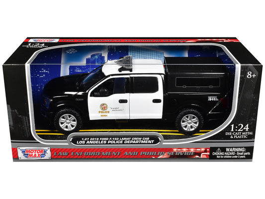 2019 Ford F-150 Lariat Crew Cab Pickup Truck with Camper "Los Angeles Police Department" Black and White "Law Enforcement and Public Service" Series 1/24-1/27 Diecast Model Car by Motormax Motormax