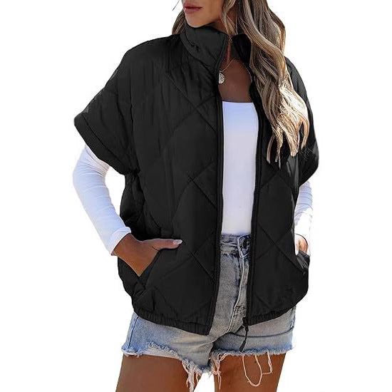 Casual Pocket Zipper Diamond Lattice Warm Jacket LadyShow.Store