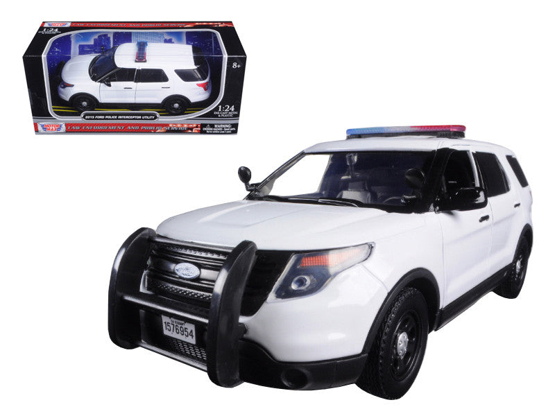 2015 Ford Police Interceptor Utility Unmarked White 1/24 Diecast Model Car by Motormax Motormax