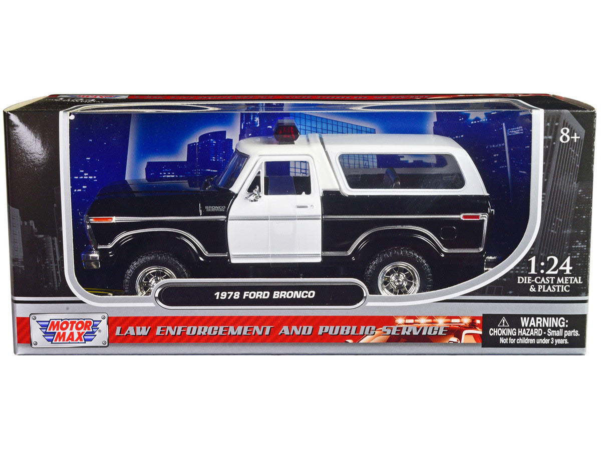 1978 Ford Bronco Police Car Unmarked Black and White "Law Enforcement and Public Service" Series 1/24 Diecast Model Car by Motormax Motormax