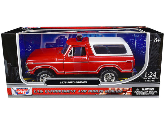1978 Ford Bronco Fire Department Unmarked Red "Law Enforcement and Public Service" Series 1/24 Diecast Model Car by Motormax Motormax