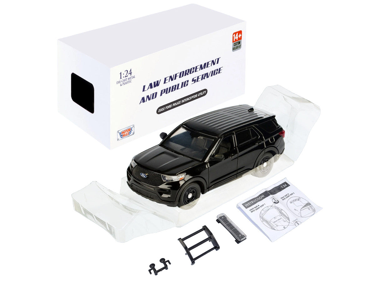 2022 Ford Police Interceptor Utility Unmarked Black "Builder's Kit" "Law Enforcement and Public Service" Series 1/24 Diecast Model Car by Motormax Motormax
