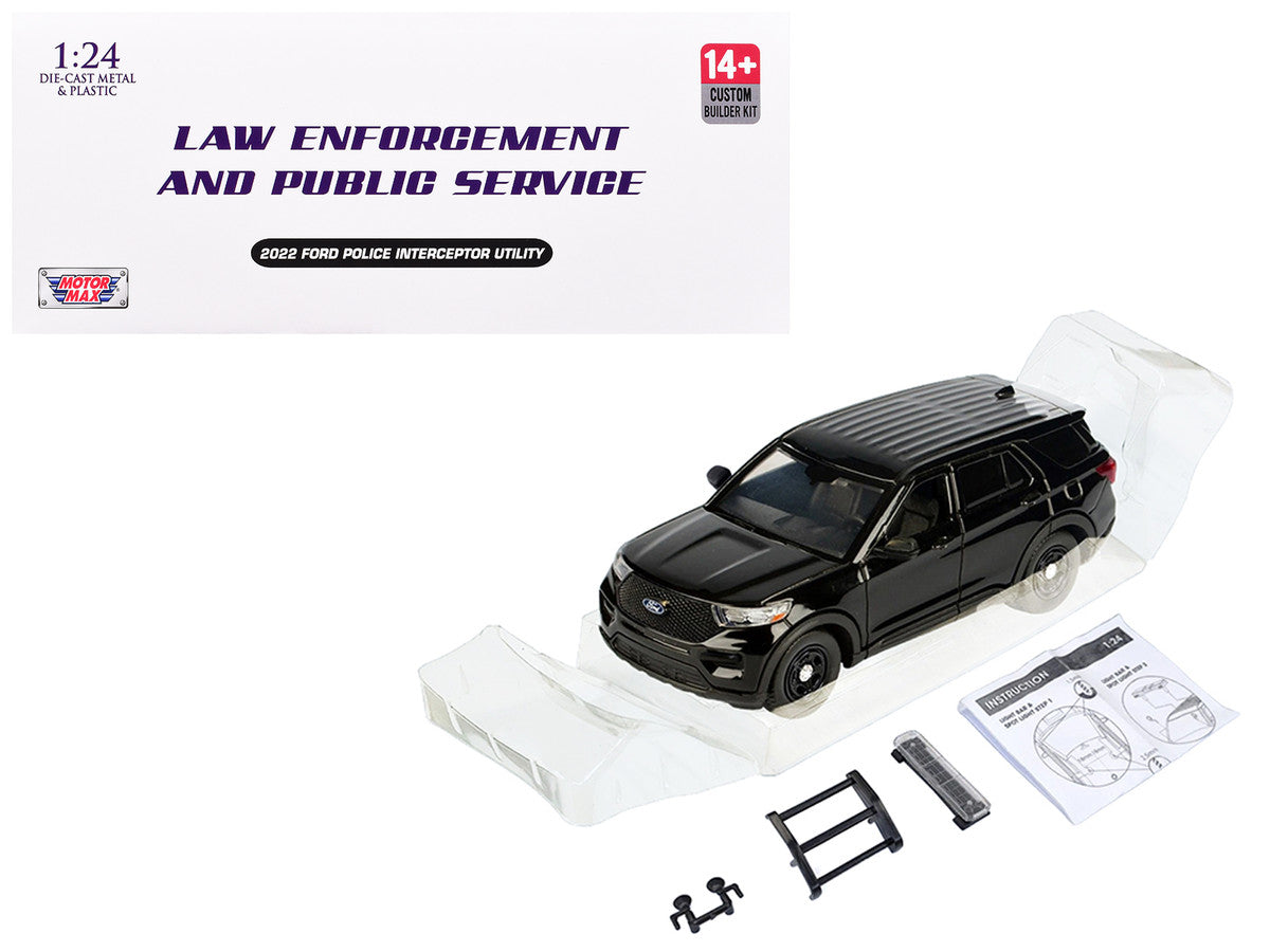 2022 Ford Police Interceptor Utility Unmarked Black "Builder's Kit" "Law Enforcement and Public Service" Series 1/24 Diecast Model Car by Motormax Motormax