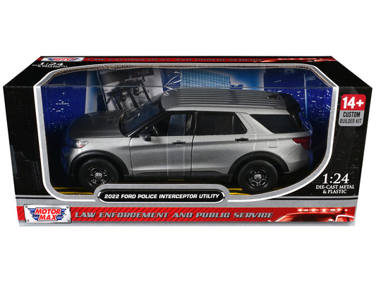 2022 Ford Police Interceptor Utility Unmarked Silver Metallic "Builder's Kit" "Law Enforcement and Public Service" Series 1/24 Diecast Model Car by Motormax-0
