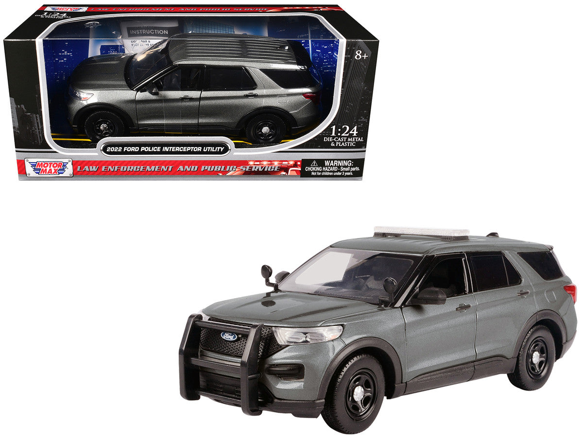 2022 Ford Police Interceptor Utility Unmarked Gray Metallic "Builder's Kit" "Law Enforcement and Public Service" Series 1/24 Diecast Model Car by Motormax Motormax