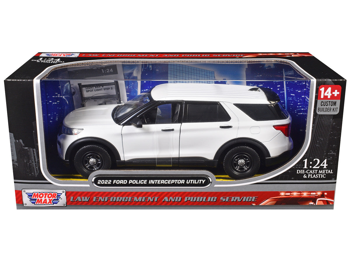 2022 Ford Police Interceptor Utility Unmarked White "Builder's Kit" "Law Enforcement and Public Service" Series 1/24 Diecast Model Car by Motormax Motormax