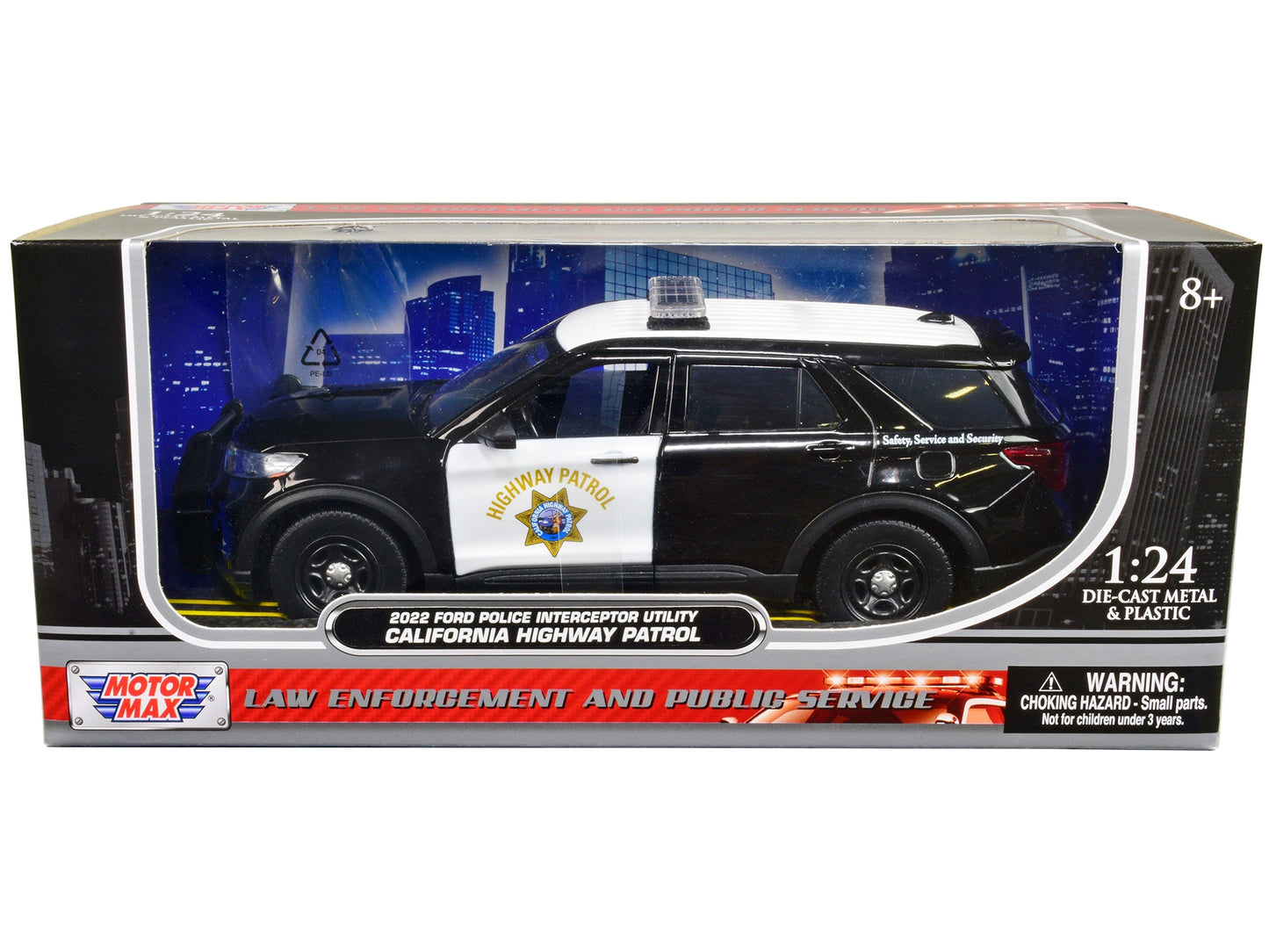 2022 Ford Police Interceptor Utility "California Highway Patrol" Black and White 1/24 Diecast Model Car by Motormax