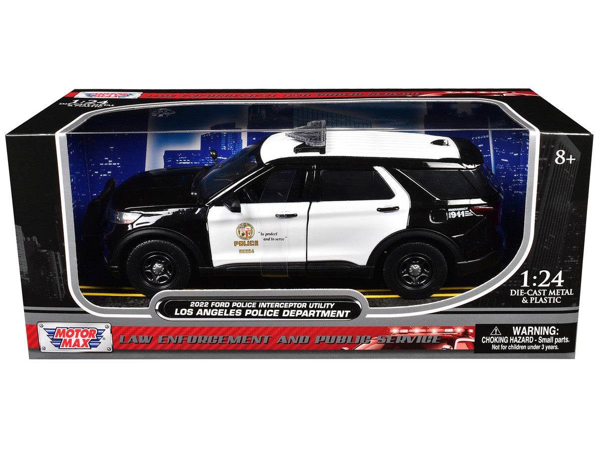 2022 Ford Police Interceptor Utility "Los Angeles Police Department" Black and White "Law Enforcement and Public Service" Series 1/24 Diecast Model Car by Motormax Motormax