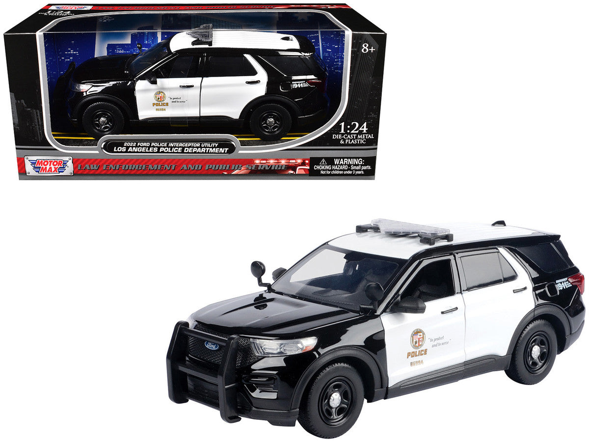 2022 Ford Police Interceptor Utility "Los Angeles Police Department" Black and White "Law Enforcement and Public Service" Series 1/24 Diecast Model Car by Motormax Motormax