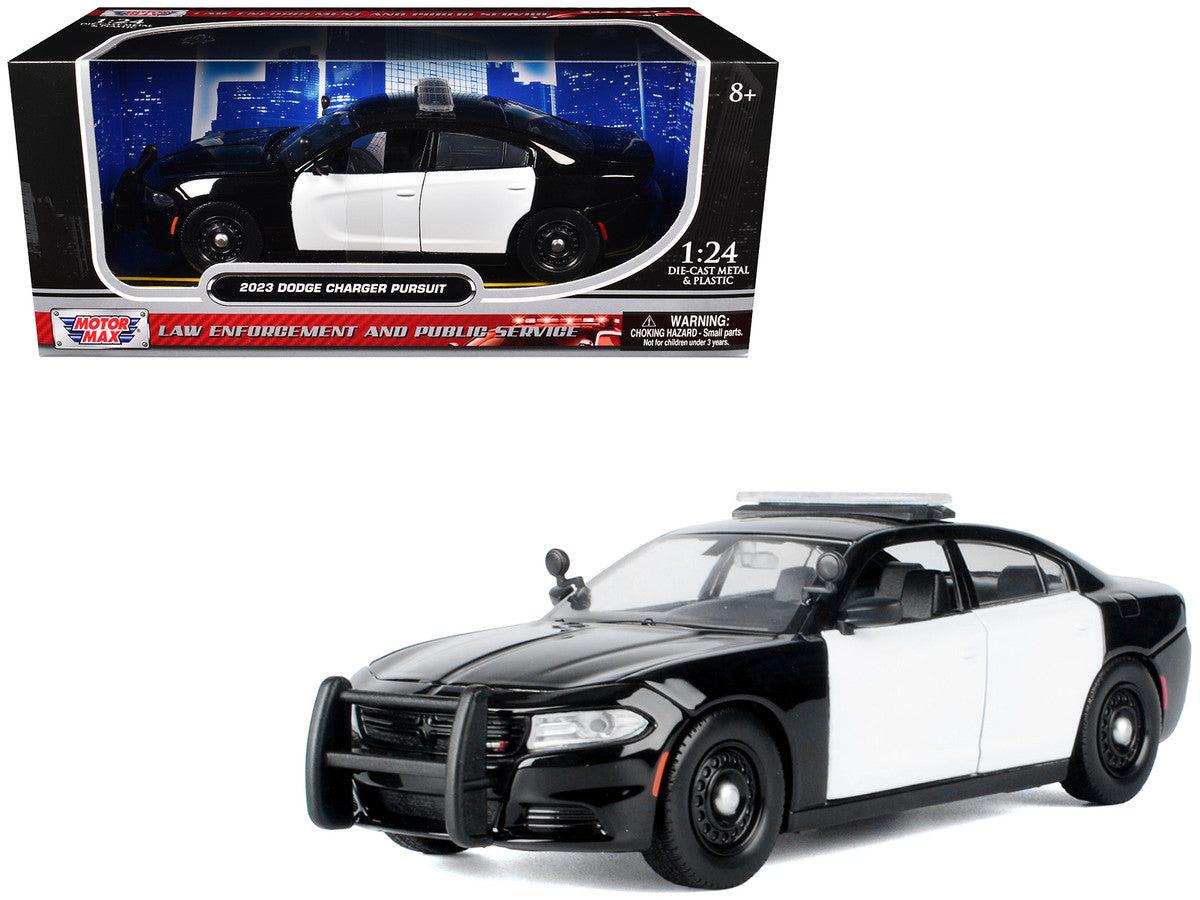 2023 Dodge Charger Pursuit Police Car Black and White "Law Enforcement and Public Service" Series 1/24 Diecast Model Car by Motormax Motormax