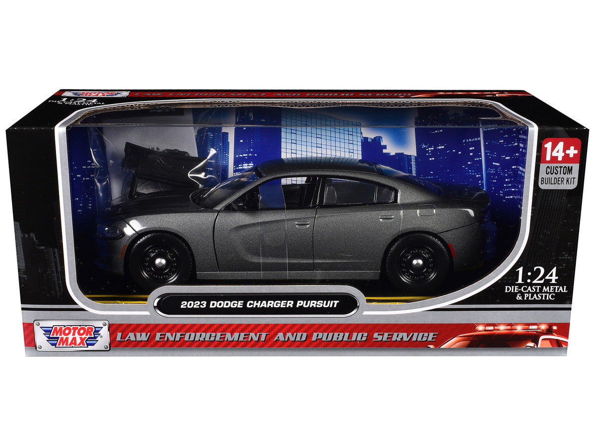 2023 Dodge Charger Pursuit Police Car Gray Metallic "Custom Builder's Kit - Law Enforcement and Public Service" Series 1/24 Diecast Model Car by Motormax Motormax