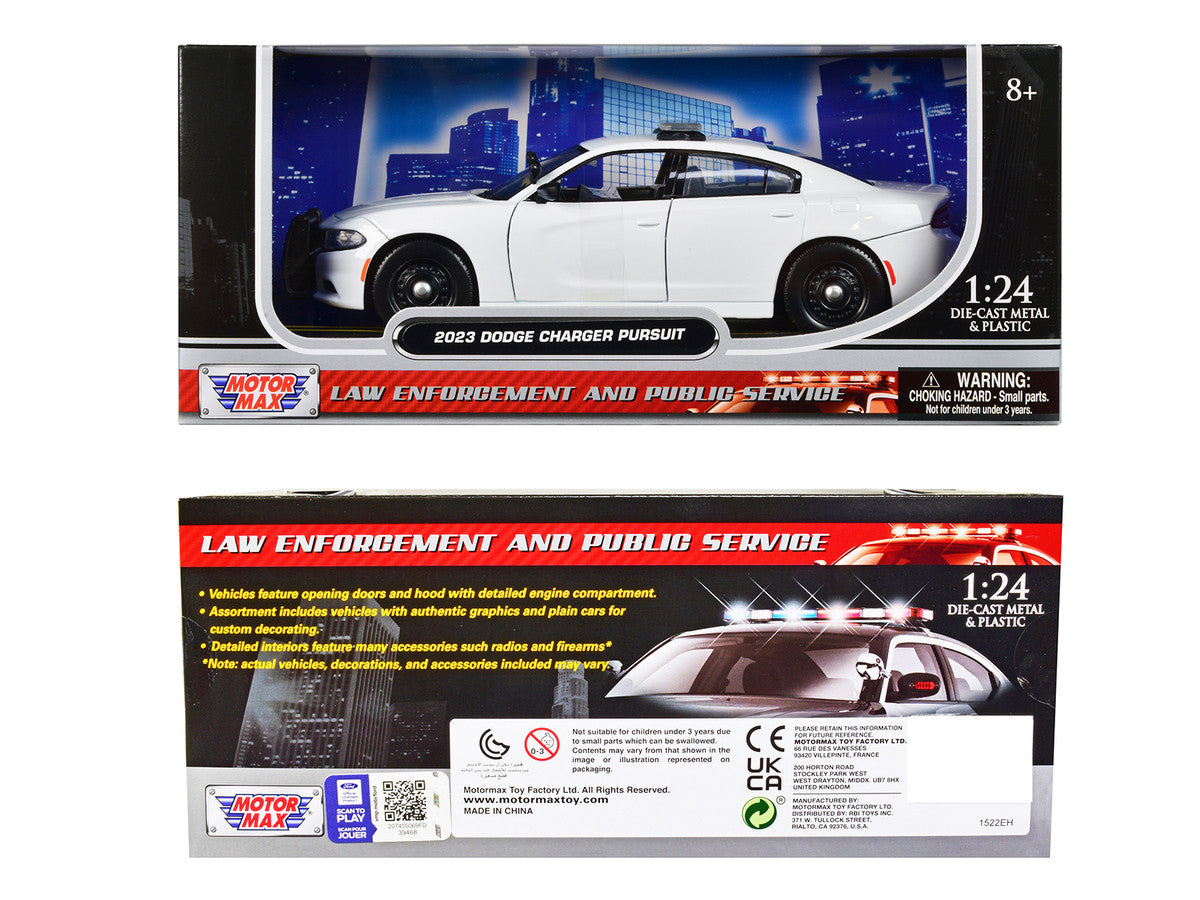 2023 Dodge Charger Pursuit Police Car Plain White "Law Enforcement and Public Service" Series 1/24 Diecast Model Car by Motormax Motormax