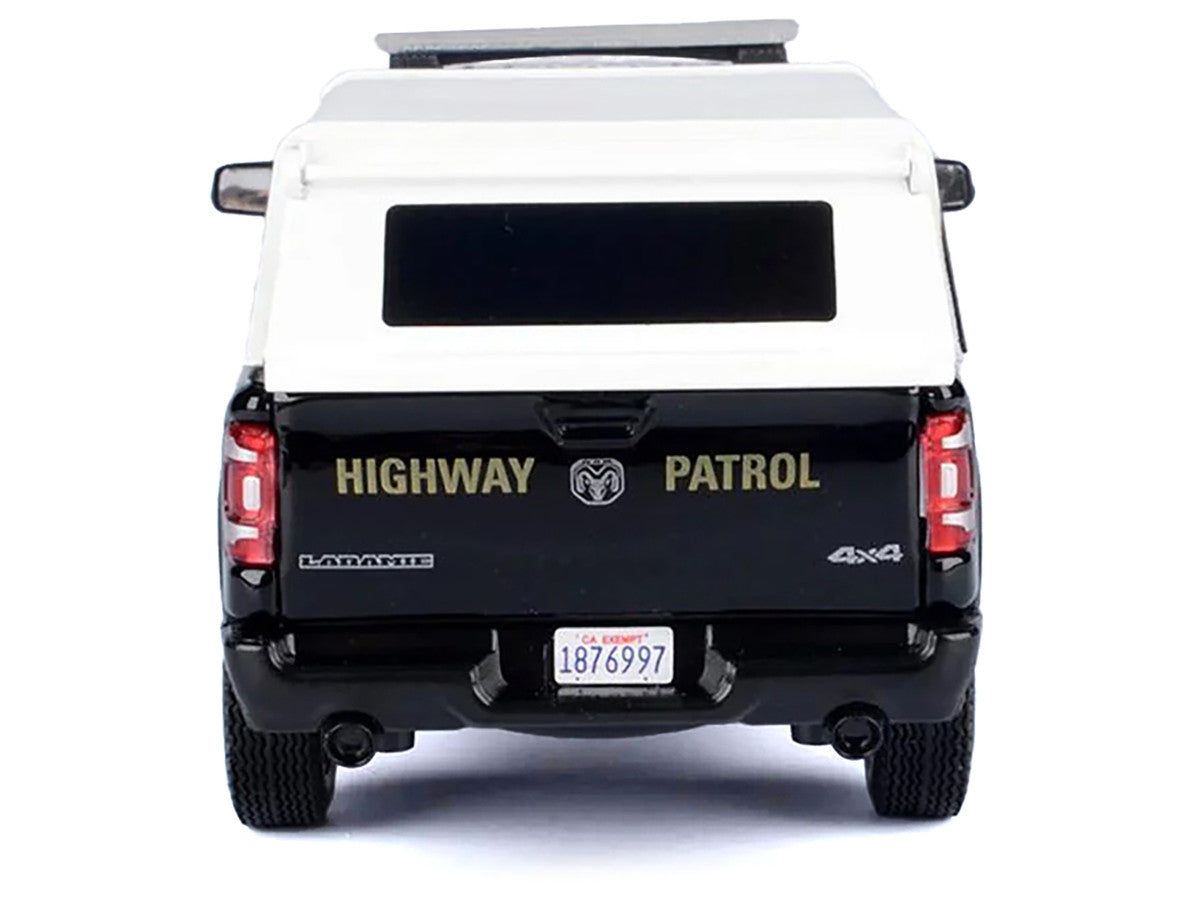 2019 RAM 1500 Laramine Crew Cab Pickup Truck "California Highway Patrol" Black and White with Truck Bed Camper "Law Enforcement and Public Service" Series 1/27 Diecast Model Car by Motormax Motormax