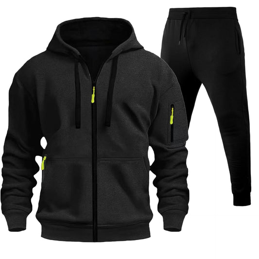 Men's Sports Hoodie Zip-up Multi-pocket Casual Hoodie Set LadyShow.Store