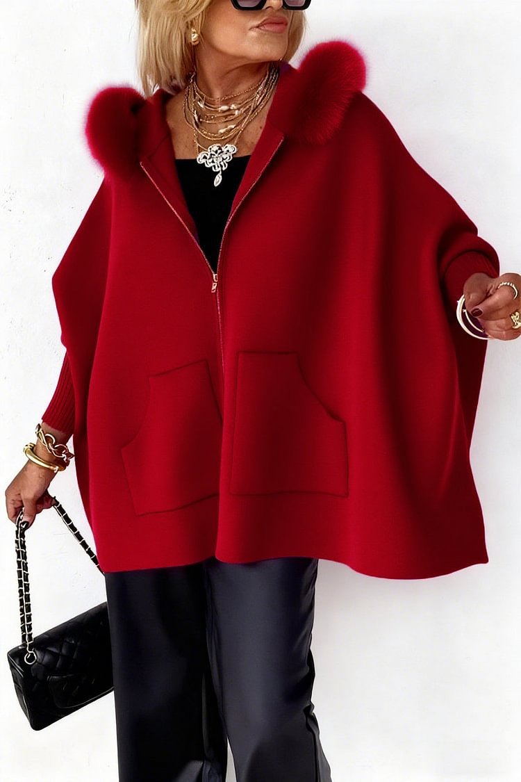 Ins Plush Hooded Cardigan Fashion Warm Pockets Zip-up Knitted Jacket Casual Outerwear Batwing Sleeve Sweater Women's Clothing Best YouTube Store
