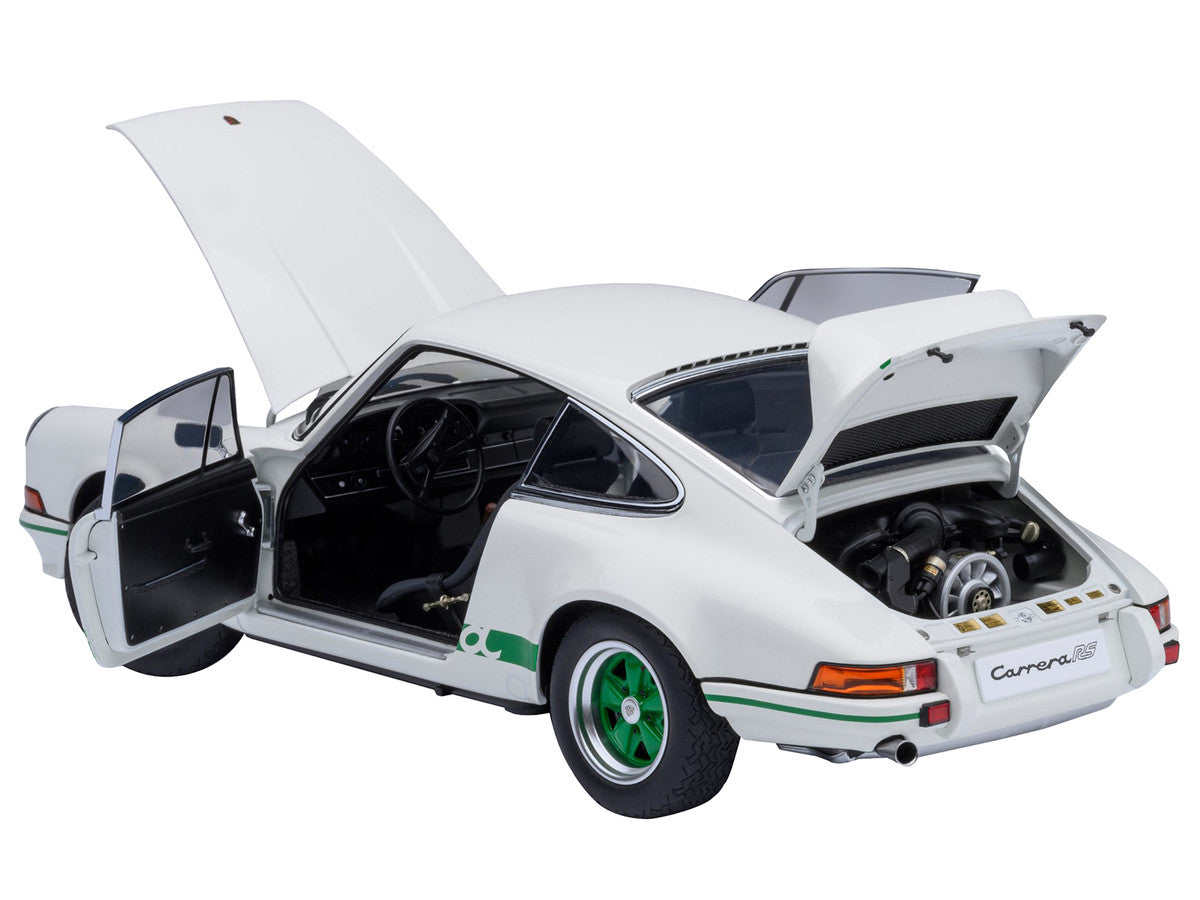 Porsche 911 Carrera 2.7 RS Grand Prix White with Green Stripes and Wheels 1/18 Model Car by Autoart Autoart