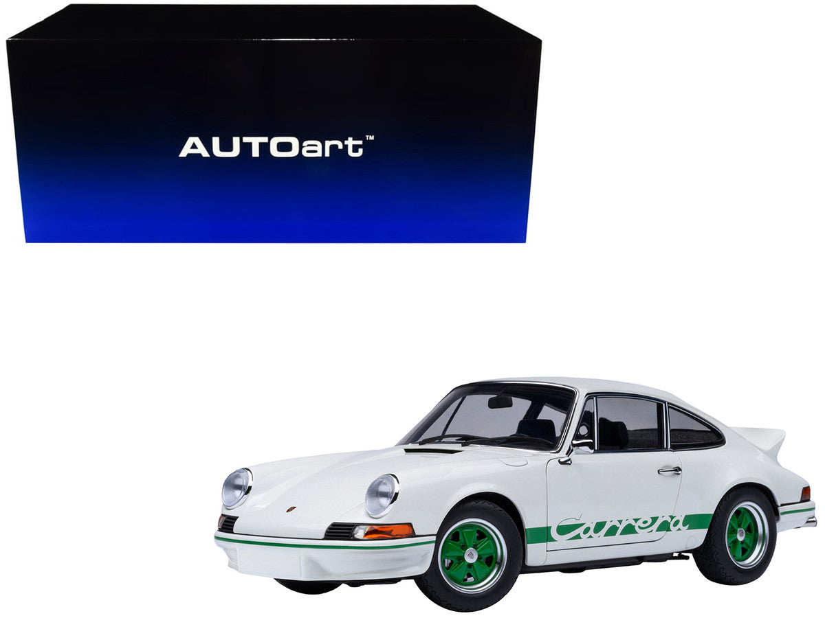 Porsche 911 Carrera 2.7 RS Grand Prix White with Green Stripes and Wheels 1/18 Model Car by Autoart Autoart