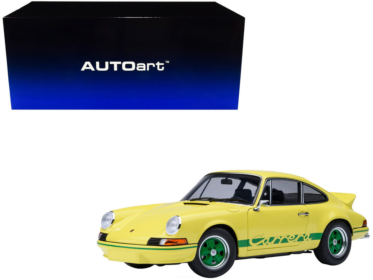 Porsche 911 Carrera 2.7 RS Light Yellow with Green Stripes and Wheels 1/18 Model Car by Autoart Autoart