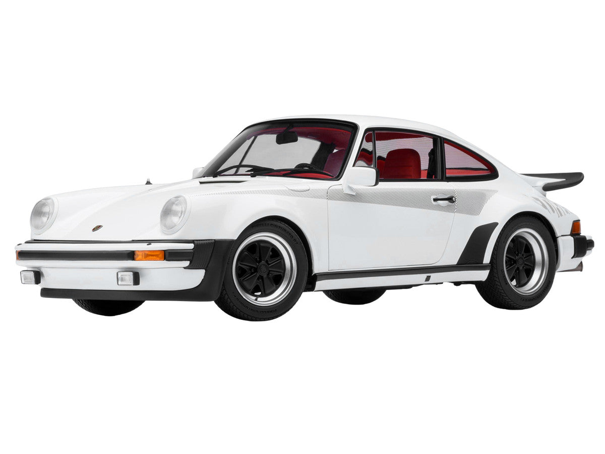 Porsche 911 Turbo 3.0 (930) Grand Prix White with Turbo Stripes and Red Interior 1/18 Model Car by Autoart Autoart
