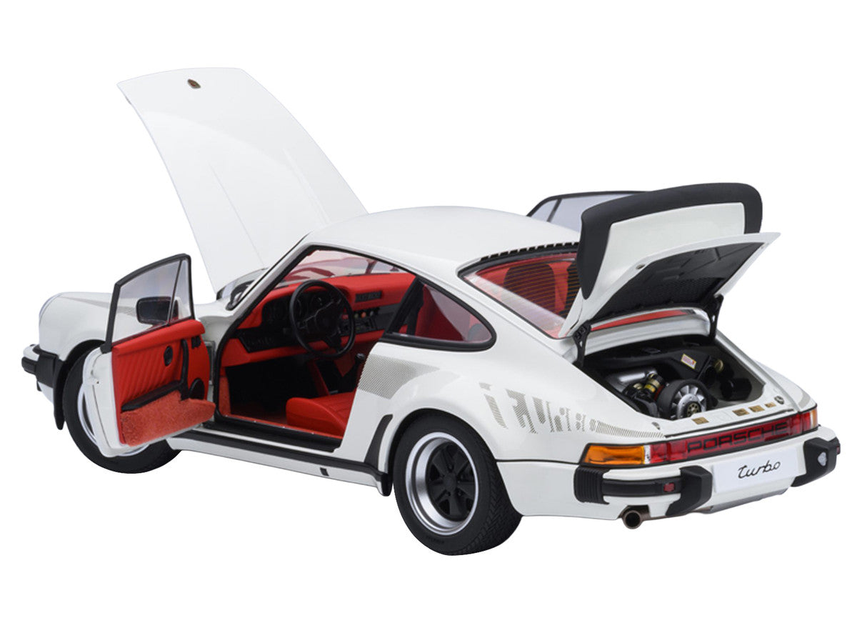 Porsche 911 Turbo 3.0 (930) Grand Prix White with Turbo Stripes and Red Interior 1/18 Model Car by Autoart Autoart