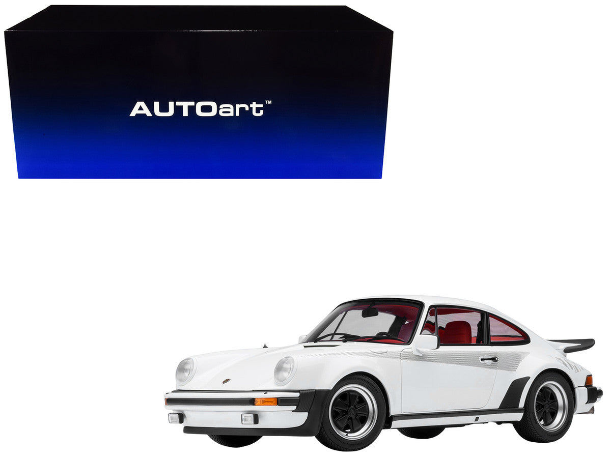 Porsche 911 Turbo 3.0 (930) Grand Prix White with Turbo Stripes and Red Interior 1/18 Model Car by Autoart Autoart