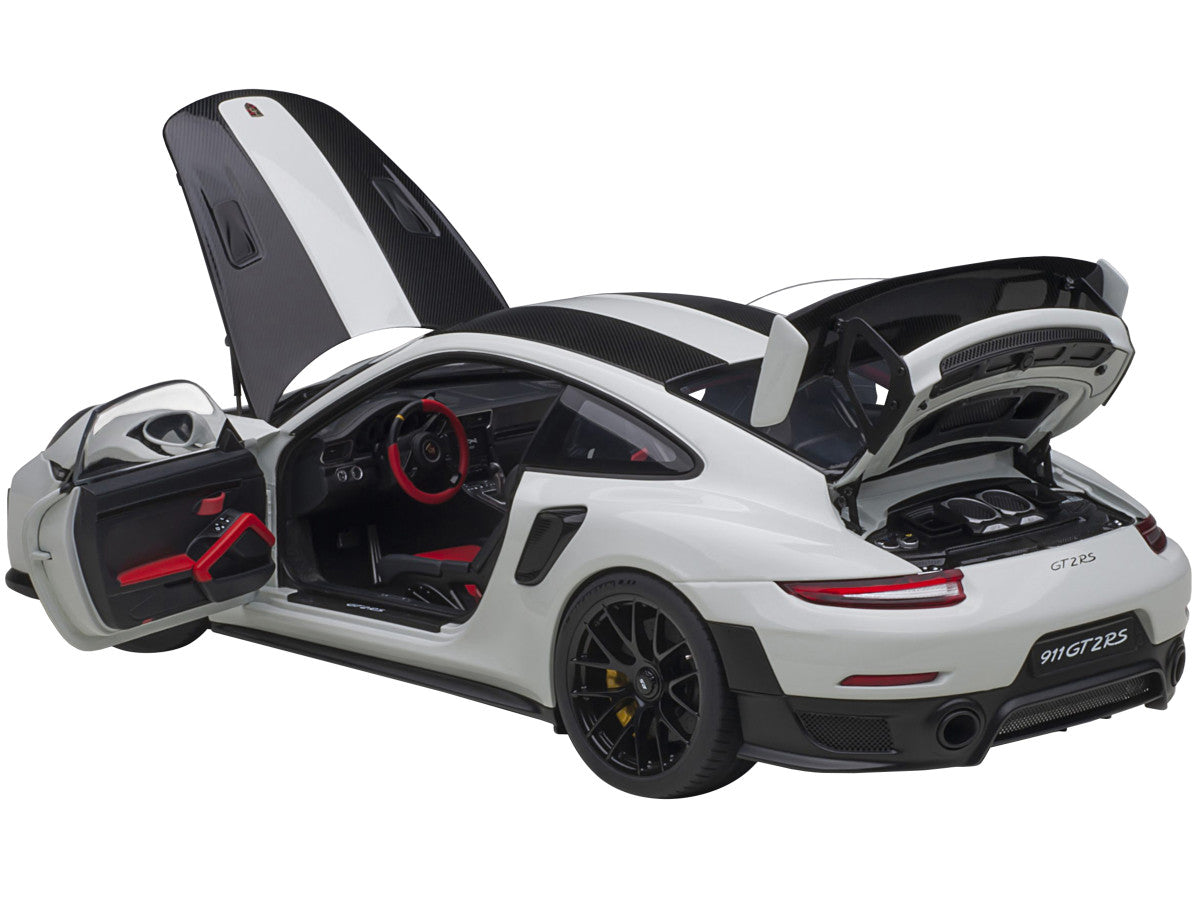 Porsche 911 (991.2) GT2 RS Weissach Package White with Carbon Stripes 1/18 Model Car by Autoart Autoart