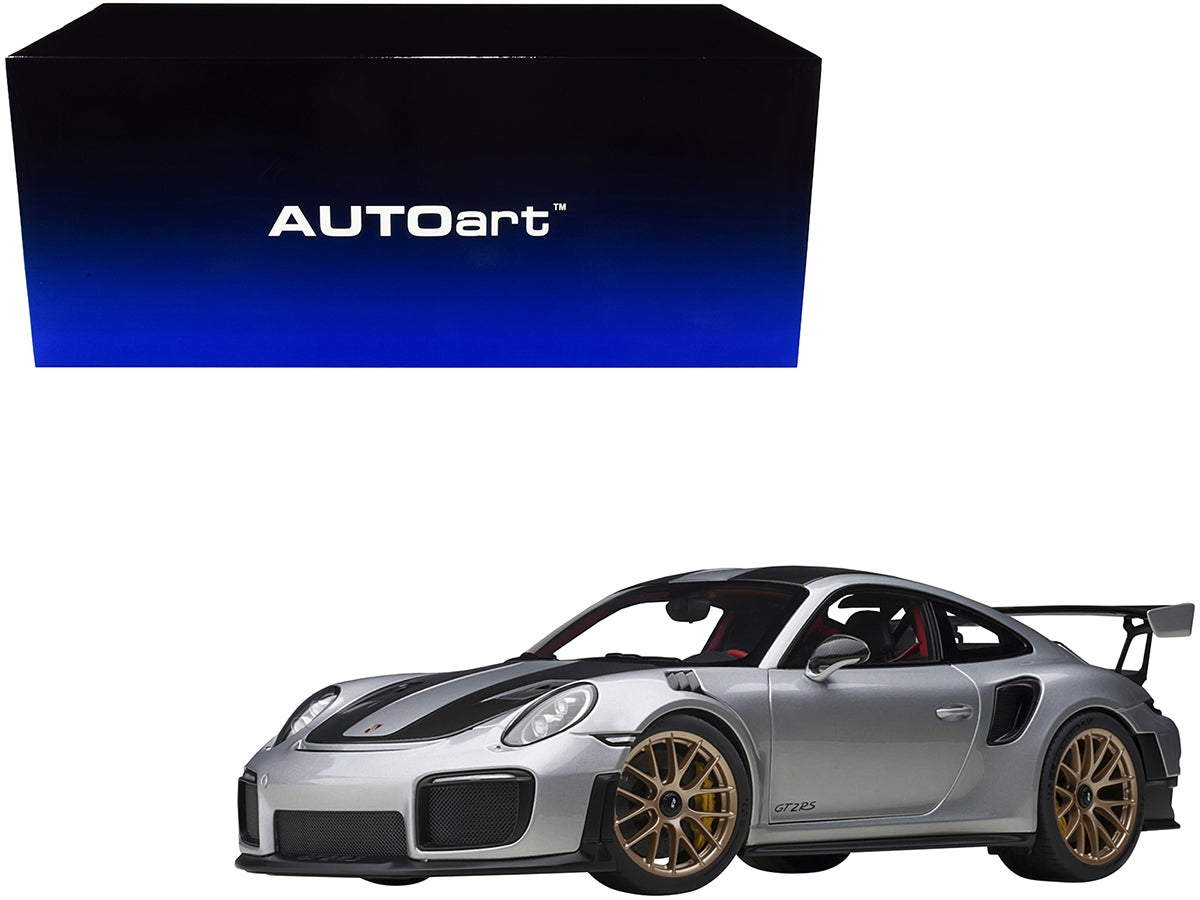 Porsche 911 (991.2) GT2 RS Weissach Package GT Silver with Carbon Stripes 1/18 Model Car by Autoart