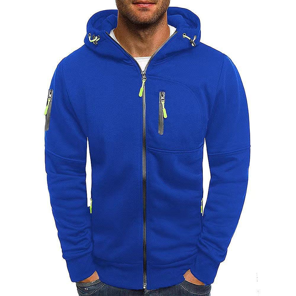 Men's Casual Zipper Hooded Sweater Solid Color Sports Fitness Jackets Cardigan LadyShow.Store