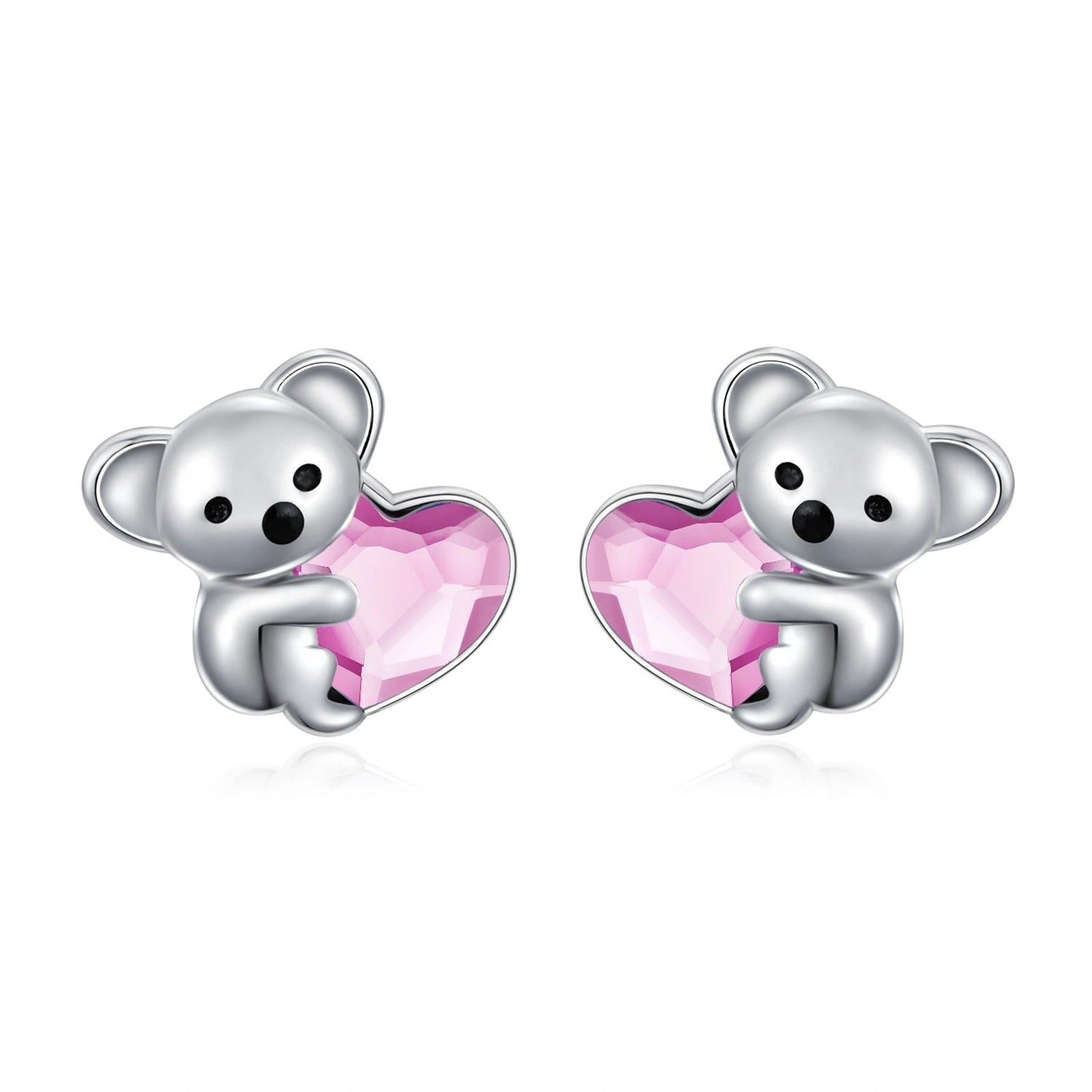925 Sterling Silver Koala Bear Cute Animal Hypoallergenic Heart Crystal Earrings Jewellery LadyShow.Store