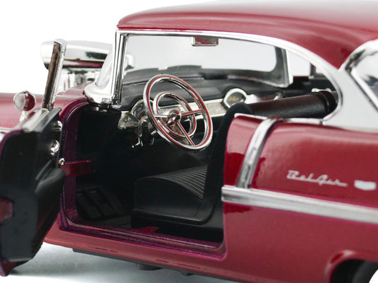 1955 Chevrolet Bel Air Burgundy With Blower Timeless Classics 1/18 Diecast Model Car  by Motormax Motormax